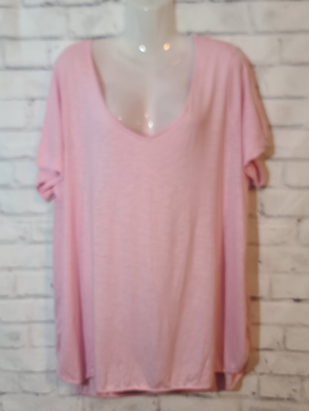 J. Jill Pink V-Neck Short Sleeve Pleated Front Knit Long Tee Shirt XL